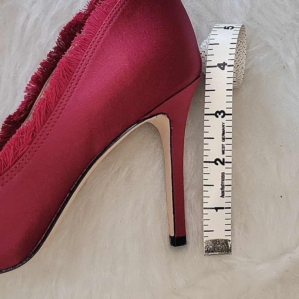 SAM EDELMAN Halan Satin Cranberry Eyelash Fringe Pointed Toe Party Formal Heel 6